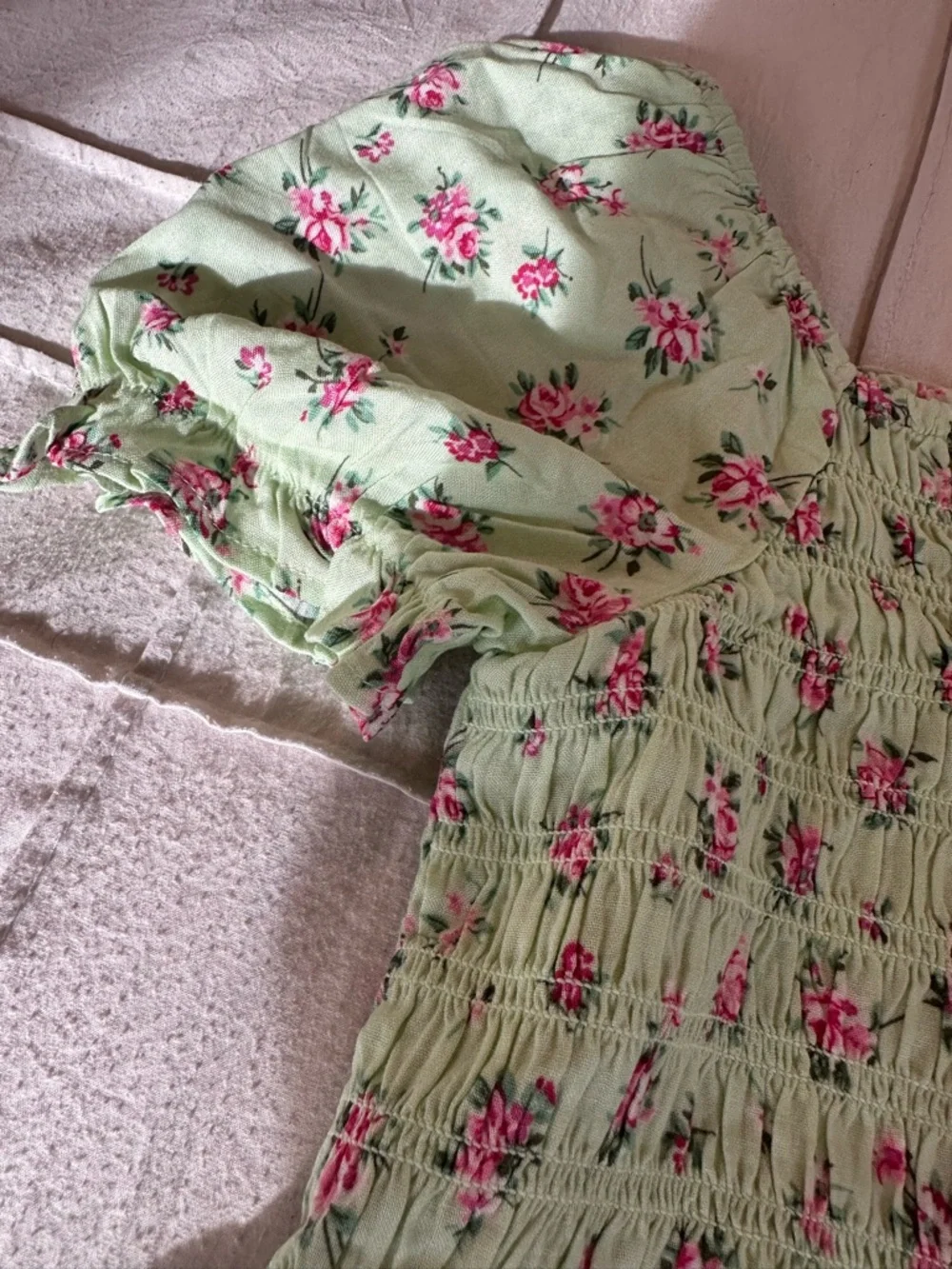 The Children's Place Light Sage Green Floral Puff-Sleeve Dress - Picture 3 of 3